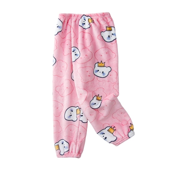 Girls Pants Children'S Winter Cartoon Animal Printed Homewear Warm Trousers Trousers Pink 2 Years-3 Years