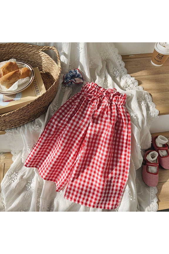 Girls Pants Classic Plaid Elastic Jogger Gingham Long Summer Fall Wide Leg Bottoms
