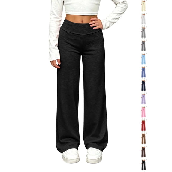 Girls Pants Dqueduo Children's Solid Color Elastic Waist Slim Sports Thin Sweatpants Long Straight Wide Leg Pants For Kids