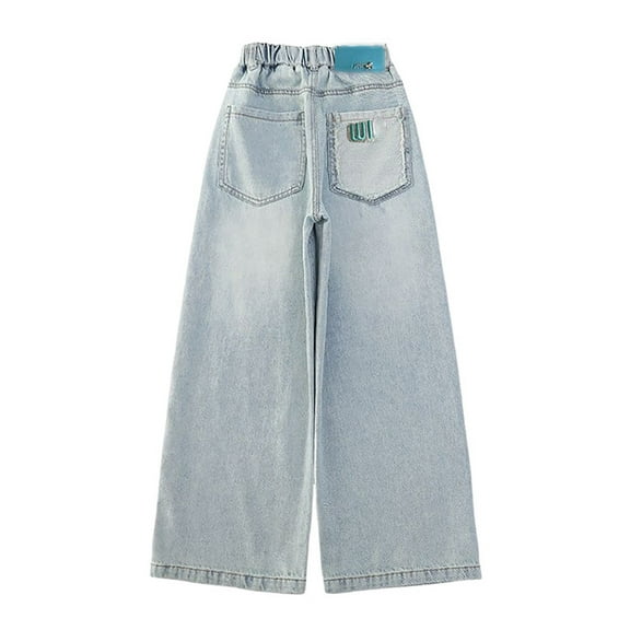 Girls' Pants Elastic High Waist Wide Leg Baggy Pants Teen Girl Clothes Cute Baggy Jeans 14-15 Years Girls Fashion