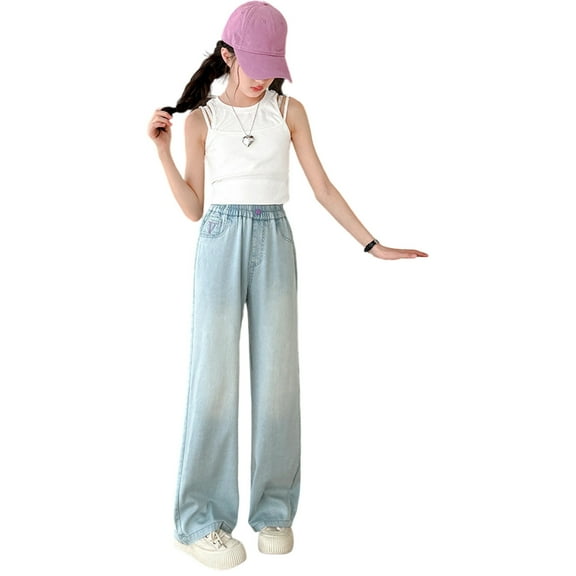 Girls' Pants Elastic High Waist Wide Leg Pants Trousers Teen Girl Clothes Preppy Clothes for Girls 10-11 Years Girls Fashion