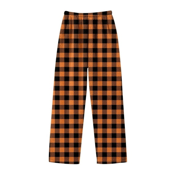 Girls Pants Fashion Plaid Regular Flannel Sleepwear Bottoms Thick Winter Warm Long Sweatpants Kids Trousers Orange 5-6 Years