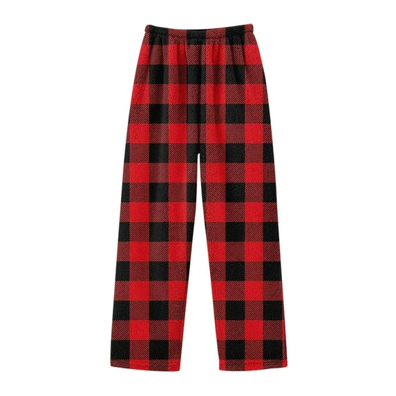 Girls Pants Fashion Plaid Regular Flannel Sleepwear Bottoms Thick Winter Warm Long Sweatpants Kids Trousers Red 4-5 Years