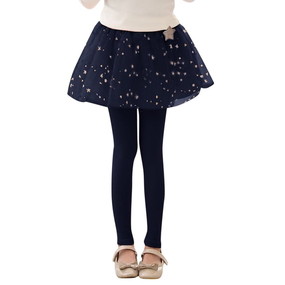 Girls Pants Footless Leggings With Tutu Ruffle Skirt Stretchy Cotton Pantskirt Blue 9 Years-11 Years