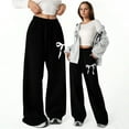 thumbnail image 1 of Girls Pants Girl'S Bowknot Baggy Sweatpants Lightweight Straight Leg Athletic Pants With Pockets Black 11-12 Years, 1 of 6