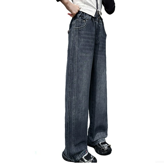 Girls Pants Girls Baggy Jeans Wide Leg Denim Pants High Elastic Waist Casual Trousers with Pockets Y2K Streetwear for Kids & Teens