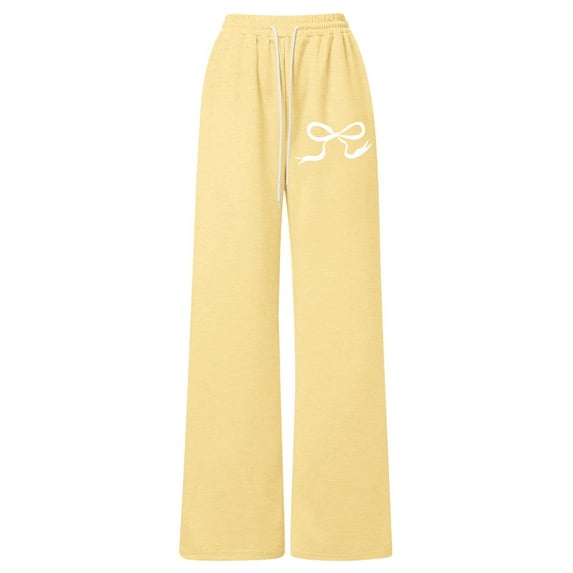 Girls Pants Girls Bow Drawstring Pants Lightweight Straight Leg Athletic Casual Comfortable Soft Joggers for Play and Relaxation Yellow 4-5 Years