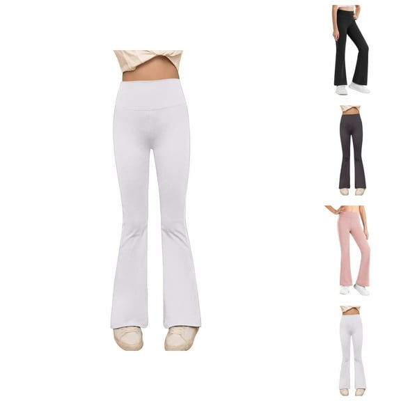 Girls Pants Girls' Fashion High Waist Yoga Pants Flared Leggings for Kids Stretchy Soft Comfortable Workout Bottoms Korean Style