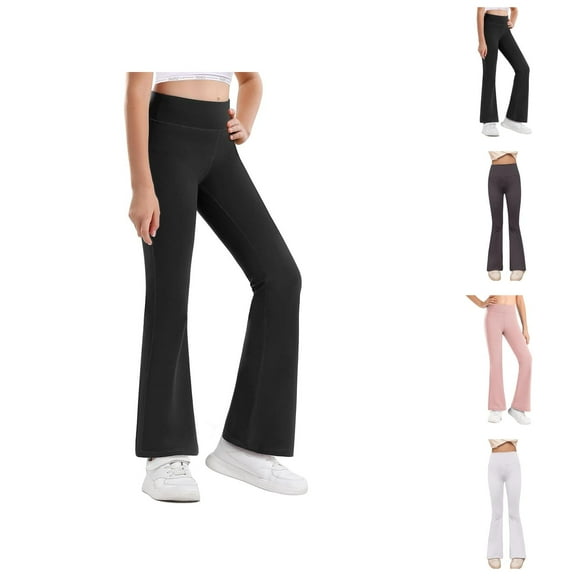 Girls Pants Girls' Fashion High Waist Yoga Pants Flared Leggings for Kids Stretchy Soft Comfortable Workout Bottoms Korean Style
