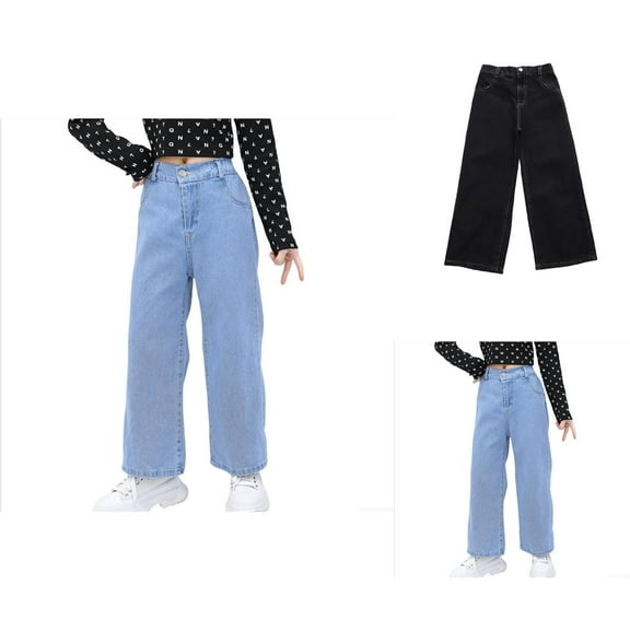 Girls Pants Girls Fashion Stylish Casual Wide Leg Denim Jeans for Kids - Comfortable and Attire for Ages 5 to 14 Years