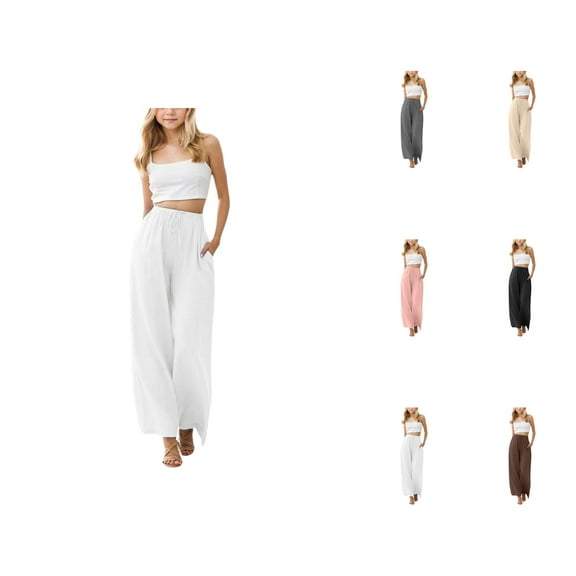 Girls Pants Girls' Fashion Summer Loose Wide Leg Solid Color Flower Beach Pants with Pocket for Girls