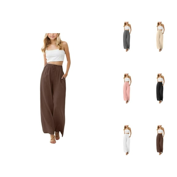 Girls Pants Girls' Fashion Summer Loose Wide Leg Solid Color Flower Beach Pants with Pocket for Girls