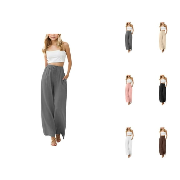 Girls Pants Girls' Fashion Summer Loose Wide Leg Solid Color Flower Beach Pants with Pocket for Girls