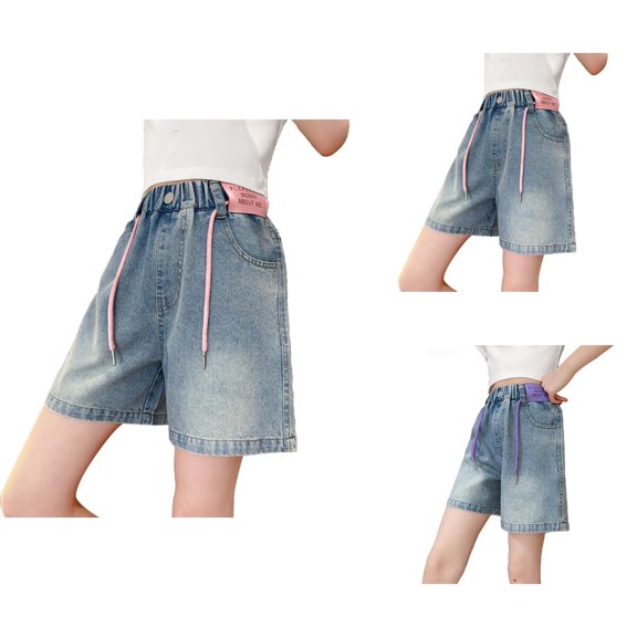 Girls Pants Girls Shorts Casual Elastic High Waist Denim with Pocket for Everyday Wear