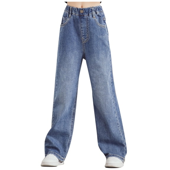 Girls Pants,Girls Simple Denim Wide Leg Pants Spring And Autumn Pants Trousers Loose Denim Wide Leg Pants,Girls Jeans,02 Blue,12-13 Years