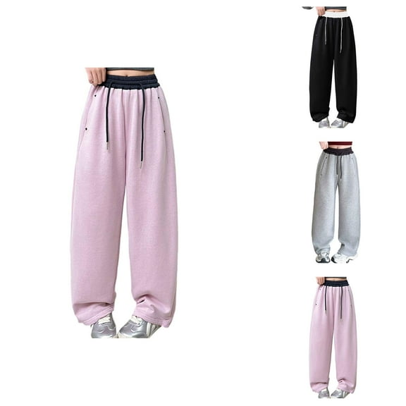 Girls Pants Girls' Solid Joggers Girls Casual Pants Elastic Waist Comfortable Loose Fit Wide Leg Trousers For Kids Spring Autumn Outdoor Play Everyday Wear