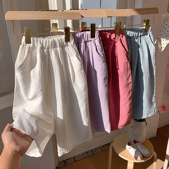 Girls Pants Girls Summer Solid Loose Casual Wide Leg Sport Long Pants White 4-5 Years