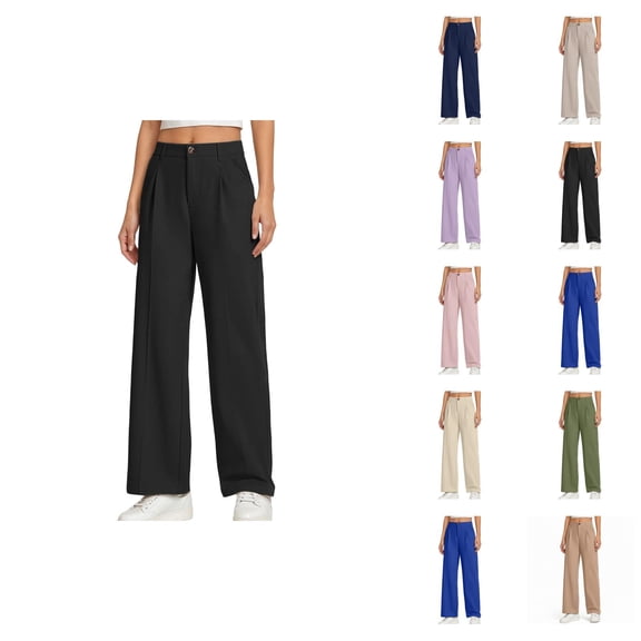 Girls Pants Girls Wide Leg Dress Pants Preppy Style Kids Trousers High Waisted Pull-On Pants for School Uniform & Casual Wear Size 5-14 Years