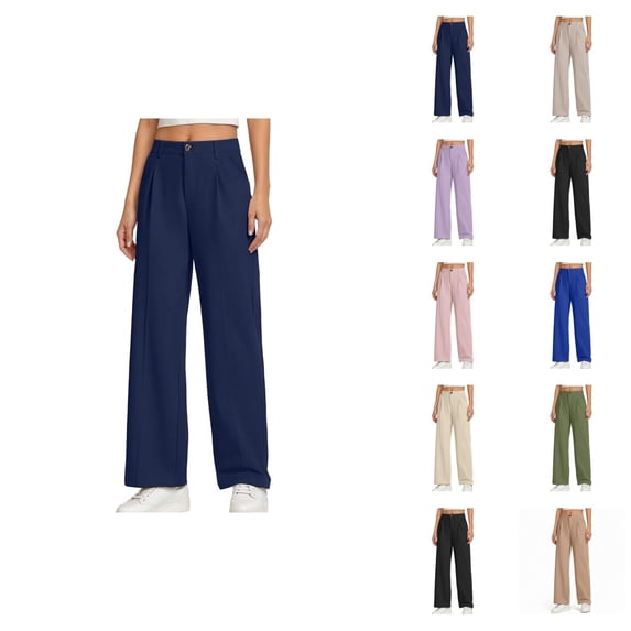 Girls Pants Girls Wide Leg Dress Pants Preppy Style Kids Trousers High Waisted Pull-On Pants for School Uniform & Casual Wear Size 5-14 Years