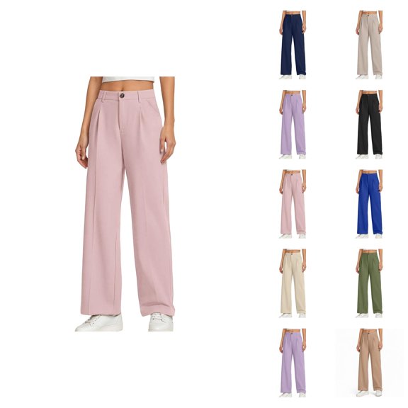 Girls Pants Girls Wide Leg Dress Pants Preppy Style Kids Trousers High Waisted Pull-On Pants for School Uniform & Casual Wear Size 5-14 Years