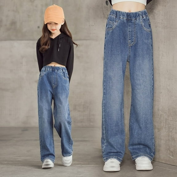 Girls' Pants High Waist Wide Leg Denim Pants Teen Clothing Girls Clothes Size 4-5 Years Girls Fashion