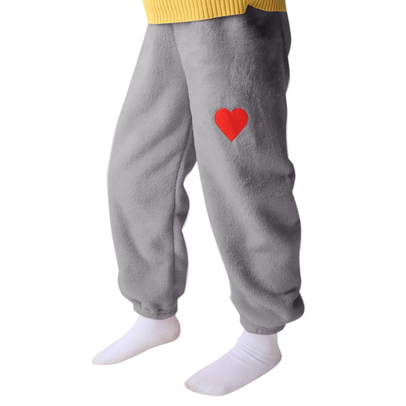 Girls Pants Joggers Slim Fit Kids Boys Girls Heart Pattern Plush Pajama