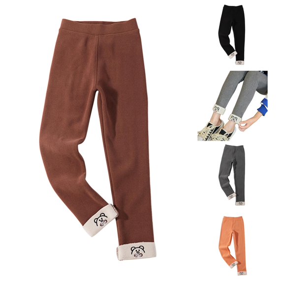 Girls' Pants Kids Baby Girls Thick Lined Warm Leggings Stretchy Basic Ninth Ankle Length Winter Stocking Coffee 6-8 Years