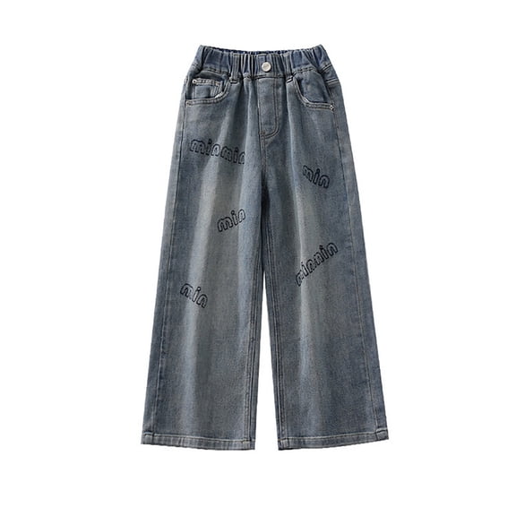 Girls Pants,Kids Girls Jeans Pants Wide Leg Denim Pant High Waist Elastic Band Casual With Pockets,Toddler Pants,Blue,9-10 Years