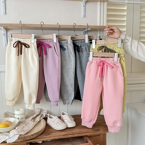 Girls Pants Kids Soft Casual Straight Leg Athletic Sweatpants Drawstring Pockets Yellow 4-5 Years