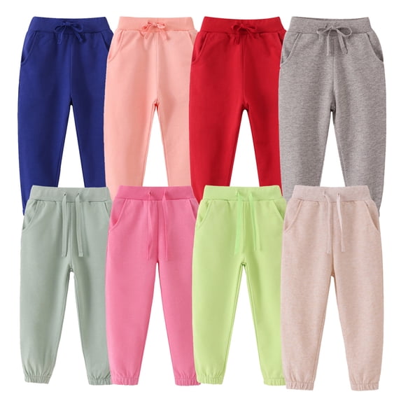Girls Pants Kids Solid Color Sweatpants Elastic Sport Casual Long Pants Pink 2-3 Years