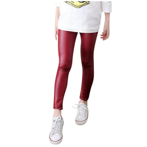 Girls Pants Kids Warmth Velvet Classic Pencil Leggings Leather Pant Girls Trousers Clothes Red