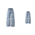 thumbnail image 1 of Girls Pants Loose Fit Distressed Wide Leg Casual Trousers For Teen Girls With Unique Asymmetrical Design Comfortable Everyday Wear, 1 of 9