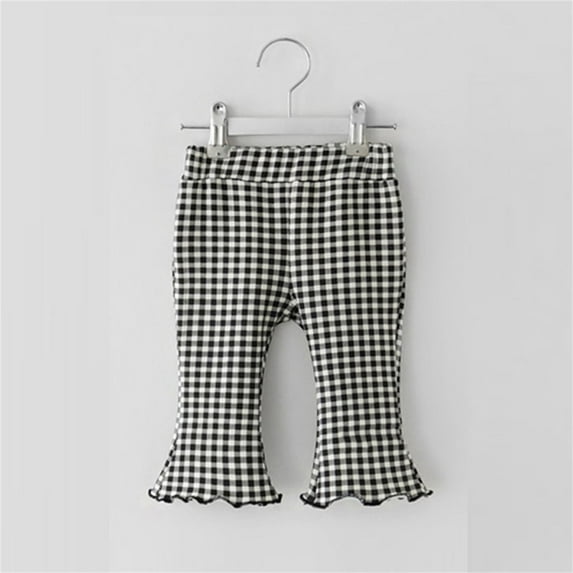 Girls Pants Ribbed Solid Ribbed Plaid Ruffled Leggings Activewear