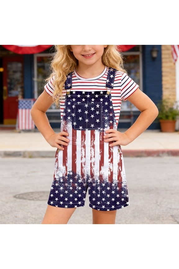 Girls Pants Size 10-11Y Kids Festive Independence Day Themed Shorties Adjustable Straps