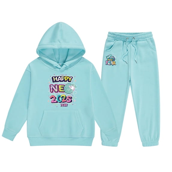 Girls Pants Size 10-12 - Children’s 2025 Printed Long Sleeve Hooded Top Sweater Pants Set for Girls (Sky Blue,12-13 Years)