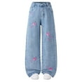 thumbnail image 1 of Girls Pants Size 10-12 Jeans Girls Wide Leg Jeans Trendy High Waisted Ripped Distressed Baggy Denim Pants Summer Trousers Y2K Streetwear 6-14Years, 1 of 9