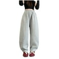 thumbnail image 1 of Girls Pants Size 10-12 Stretchy Girls Wide Straight Leg Loose Sweatpants Elastic Waist Drawstring Jogger Pants Plaid Bow Paperbag Waist Pants, 1 of 6