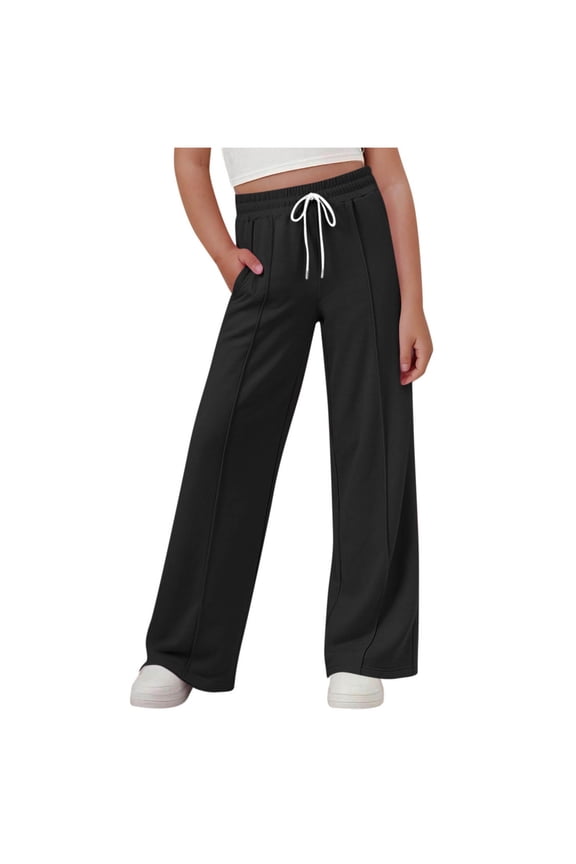 Girls Pants Size 10-12 Tall Girls Baggy Pants Elastic Waist Wide Leg Kids Cargo Pant Cute Casual Oversized Drawstring Jogger Trousers with Pocket