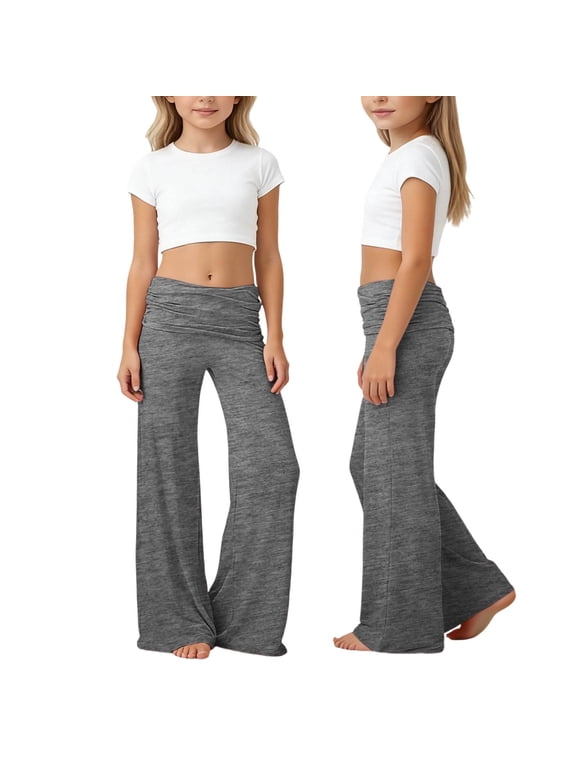 Girls Pants Size 10-12 Wide Leg Girls Flare Dress Pants Kids School Uniform Bell Bottoms with Elastic Waist for Teens Size 4-15 Years