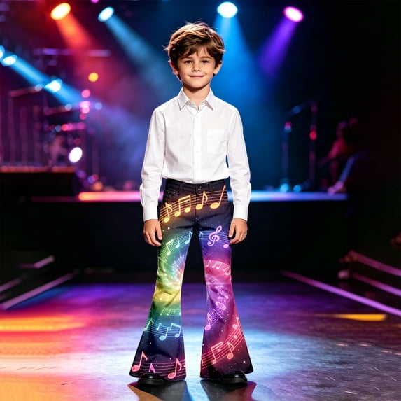 Girls Pants Size 10 Flare Dress Pants Rock Guitar Music Note Print Flare Pants, High Waist Stretch Retro Bell Bottom Stage Performance Bootcut Trousers Back To School Clothes Multicolour