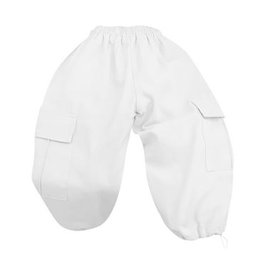 Girls Pants Size 14 Girls' Overalls Loose Straight Leg Bunched Feet Multi Pocket Casual Outing Pants for 1 To 7 Years White, 120