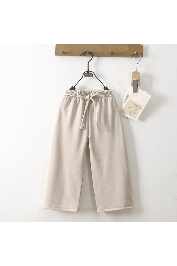 Girls Pants Size 3-4Y Kids Elastic Waist Straight Wide Trousers Solid Comfortable