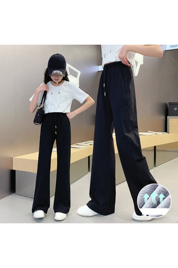 Girls Pants Size 8-9Y Kids Drawstring Soft Micro Flare Trousers Solid Comfortable