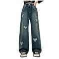 thumbnail image 1 of Girls Pants Size 8 Baggy Jeans For Girls Girls Jeans Denim Elastic Wasit Wide Leg Baggy Pants Kids Clothes Low Rise Jeans Baggy Hearts, 1 of 9