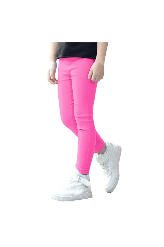 Girls Pants,Skinny Pants Stretch Pencil Fit Girls Elastic Waist Trousers,Sweatpants for Girls,Hot Pink,2-3 Years