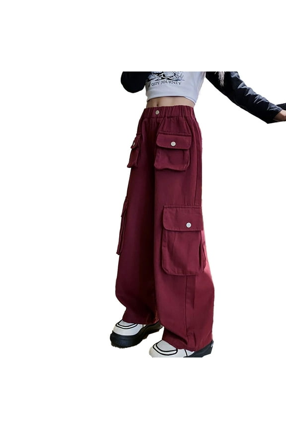 Girls Pants Solid Cargo Pants for Kids Teen Girls Breathable Casual Joggers with Waistband and Pockets Dance Pants Toddler Sweatpants 4 Years-5 Years