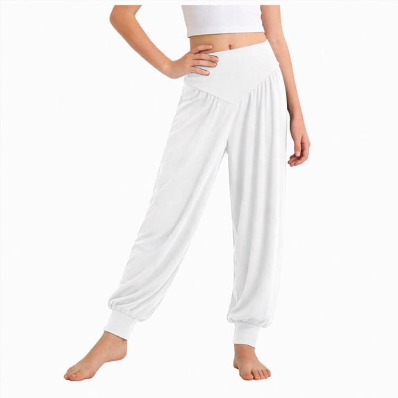 Girls Pants Solid Color Lightweight Yoga Sports Dance Fitness Drawstring Winter Pants 9-10 Years,White XZNPDUCQ