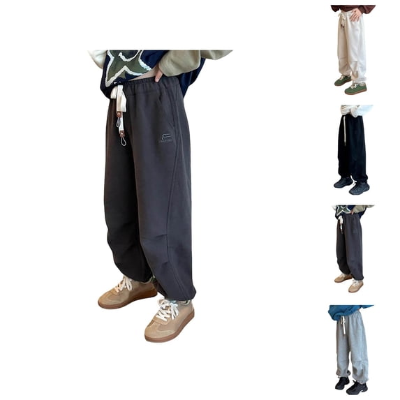 Girls Pants Solid Color Sweatpants Girls Jogger Pants For Everyday Wear Elastic Waist Comfortable Kids Tapered Leg Casual Trousers With Sneakers And Tops