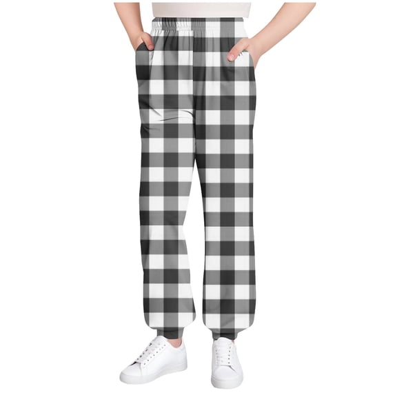 Girls' Pants Striped/Plaid/Stars Printed Trendy Sweatpants Cinch Bottom Elastic Waisted Casual Jogger Pants (13-14 Years, Black)