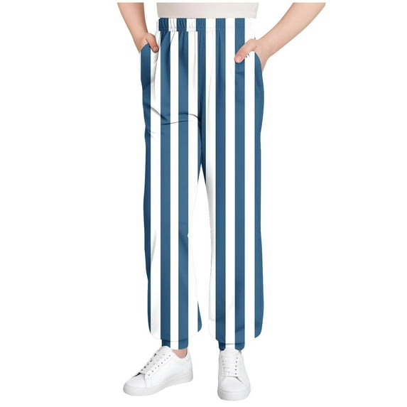 Girls' Pants Striped/Plaid/Stars Printed Trendy Sweatpants Cinch Bottom Elastic Waisted Casual Jogger Pants (3-4 Years, Blue|Striped)